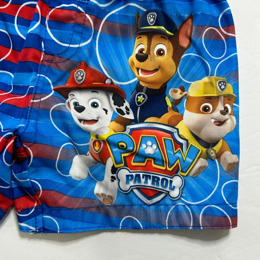 Kids Paw Patrol Swim Trunks Blue Red Paw Print Elastic‎ Size 2T